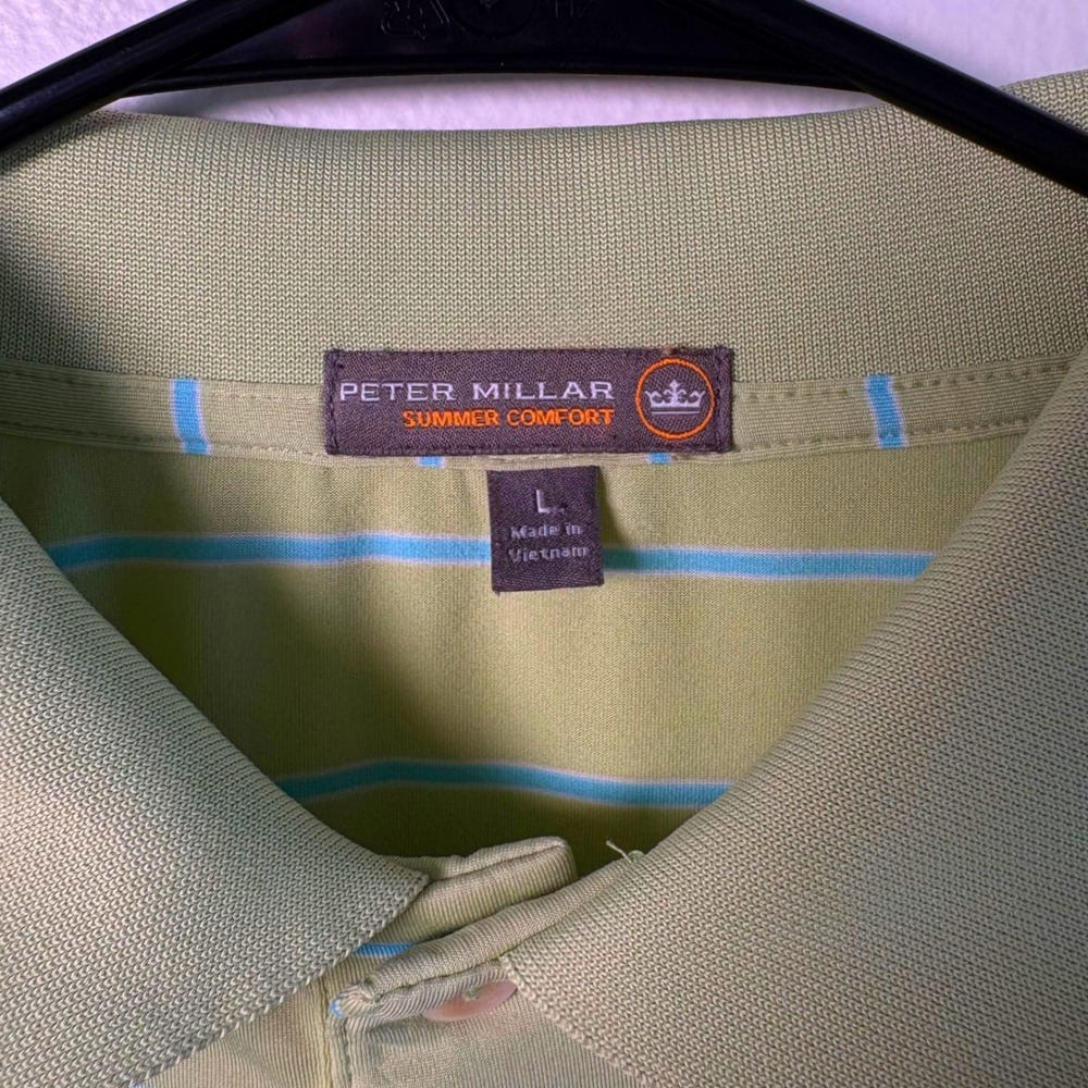 Peter Millar Summer Comfort Polo Shirt Mens Large Green Blue Striped Golf Top - Picture 2 of 8